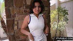 Hairy Young Girl Masturbates Outdoors Without Panties