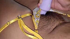 my sexy wifey rocks yellow lingerie with juicy tight pussy