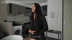 Caught my religious step-sister watching porn, now she begs for first anal