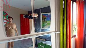 Wow! Naked Nudist Hairdresser Regina Noir Cuts Her Own Hair Kinkily