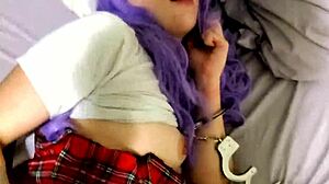 Beautiful woman with natural big tits BDSM bondage and cock tease
