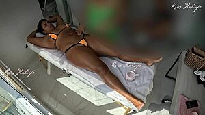 i do sexy massage with micro bikini stuffed in big pussy, tanned ass