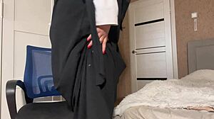 Stepmom in Hijab Flashes Pantyhose to Stepson in Wild Solo Show!