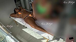 i do sexy massage with micro bikini stuffed in big pussy, tanned ass