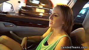 Beautiful blonde gives blow job and have sex in the back seat of the car