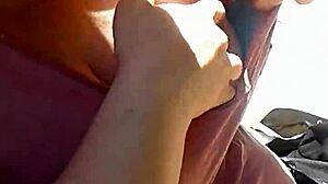 Girlfriend with Huge Tits Rubs Them Outdoors in Public