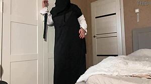 Stepmom in Hijab Flashes Pantyhose to Stepson in Wild Solo Show!