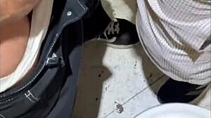 slave girl getting pegged in gym bathroom