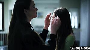 Gizelle Blanco spies on Maya Woulfe and Hazel Moore licking pussy in the room, fingering intensely.