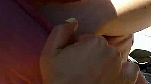 Girlfriend with Huge Tits Rubs Them Outdoors in Public