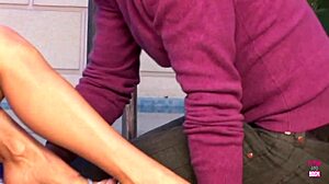 Blonde babe in bikini has doggy style sex with foot fetish.