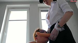 Skinny travesty girl roughly bangs big milf with huge tits