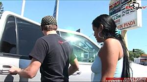 Wow, this black haired latina slut with small natural tits got picked up on the street!