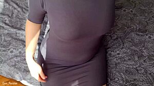 Couple handjob blowjob cum on dress pov