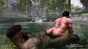 Skyrim porn gay dengan aksi kolam luar adalah panas gila! 🌿💦