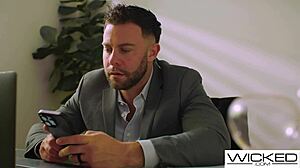 Busty brunette's forbidden blonde fantasy fuels raunchy urges