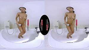 Ebony Babe Rides Cock In Shower With Interracial Fucking