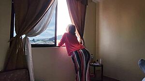 sexy blonde in hotel mirror scene