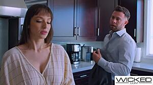 Busty brunette's forbidden blonde fantasy fuels raunchy urges