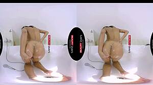 Ebony Babe Rides Cock In Shower With Interracial Fucking