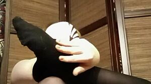 Pantyhose Babe Teases in Lingerie and Stockings for Homemade Solo Show