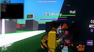 Having fun with a girl in Roblox wearing a halo