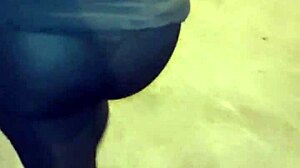 Look at this mature big ass in see-through leggings outdoors!