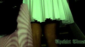 Hot blonde caught on hidden cam upskirt