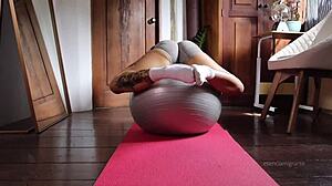 stretching in yoga pants got me horny, wet, and fingering my ass with plug
