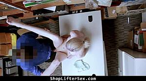 Young shoplifter punished by police in a store