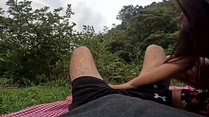 picnic with sexy friend in dress turns intimate