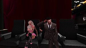 Bold scenes in the screening room featuring blonde pornstar riding to orgasm