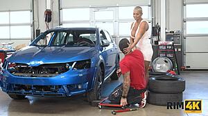 Damn! Sexy Short-Haired Babe Tongues Mechanic's Anus!