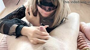 Handjob with ball sucking and licking silicone doll