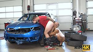 Damn! Sexy Short-Haired Babe Tongues Mechanic's Anus!