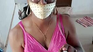 Sexy Indian CD Lara D'Souza in pink satin nighty 3