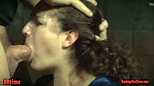 Dickloving Sub Bound in Rough 3some Gets Throatfucked Hard!