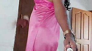 Indian Sexy CD Lara Dsouza Teases in Pink Satin Nighty for Kinky Fun