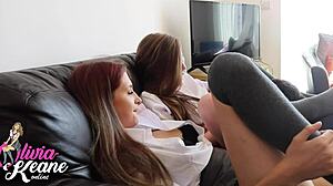 Two student girls get their tight pussies licked and pounded hard.