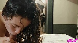 Sucking his dick after the shower