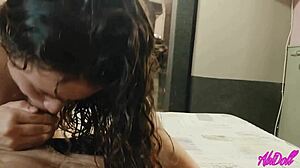 Sucking his dick after the shower