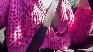 Italian milf Artemisia Love flashes her big tits while driving.