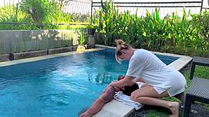 Teen Girlfriend Gets Deepthroat In Pool Outdoor