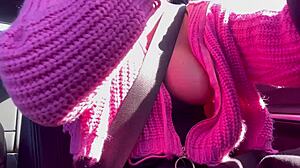 Italian milf Artemisia Love flashes her big tits while driving.