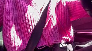 Italian milf Artemisia Love flashes her big tits while driving.