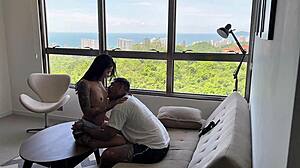 Beautiful Ebony Babe Rides Cock in Bedroom After Waking Up Without Sheets