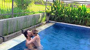 Teen Girlfriend Gets Deepthroat In Pool Outdoor