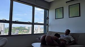 Beautiful Ebony Babe Rides Cock in Bedroom After Waking Up Without Sheets