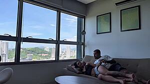 Beautiful Ebony Babe Rides Cock in Bedroom After Waking Up Without Sheets