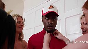 OMG! 5 Cougars Bang 19YO Black Pizza Delivery Guy!